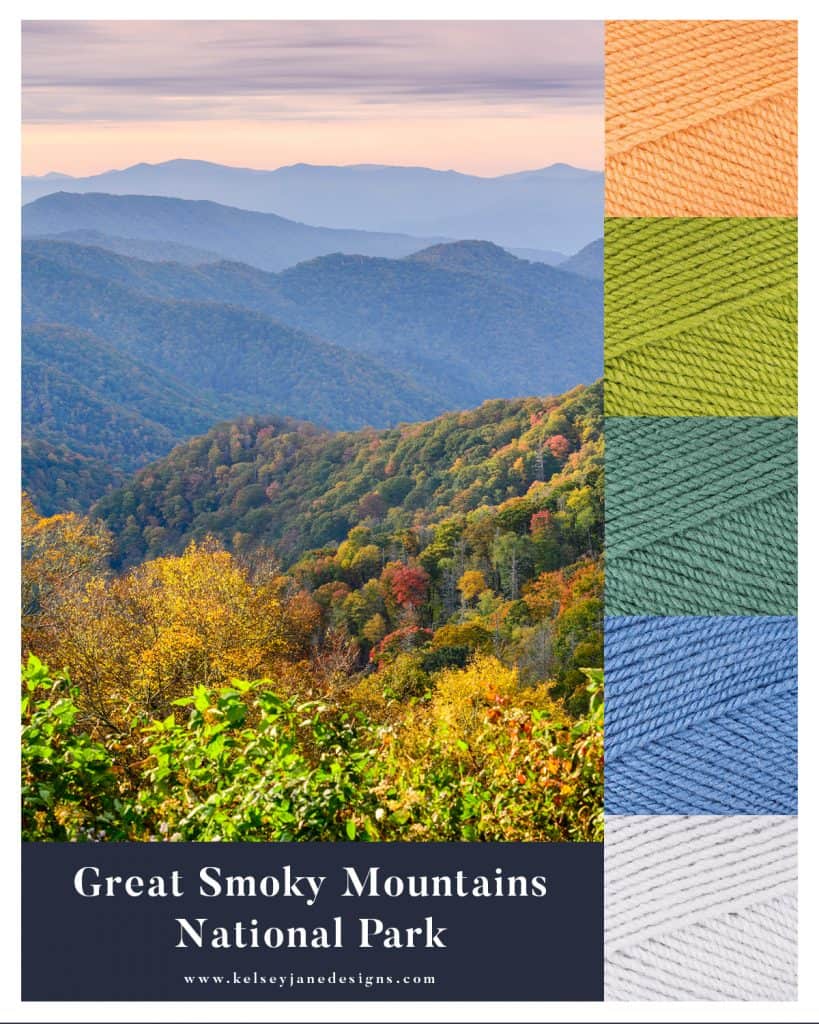 The inspiring colors of the Great Smoky Mountain National Park. Featuring Paintbox Yarns Simply DK. www.kelseyjanedesigns.com